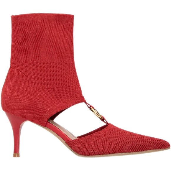 Women's Slip-On Kitten Heel Booties Size 6 Breathable Mesh Hollow Ankle Boot Red - Picture 1 of 7